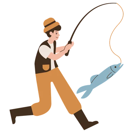 Boy strike fishing  Illustration