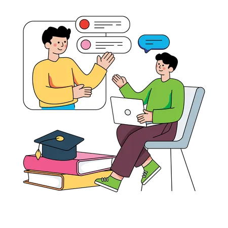 Boy student asking questions to teacher via video call  Illustration