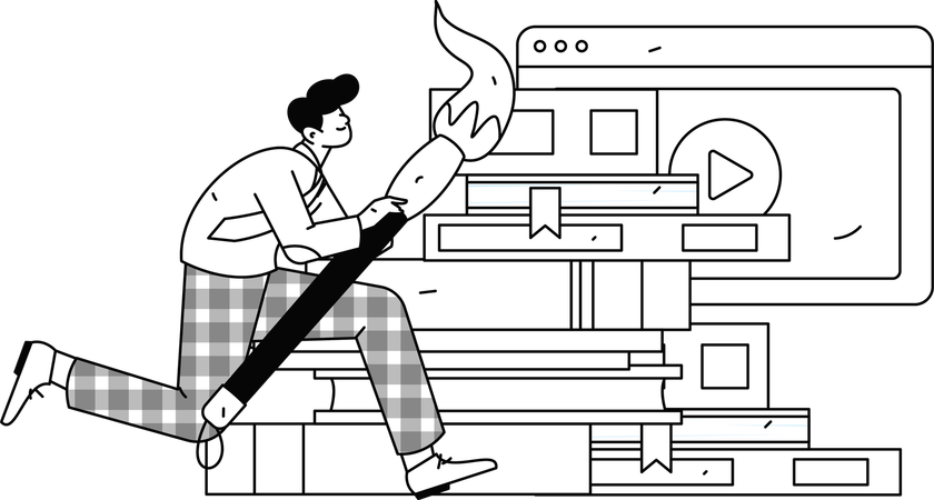 オンライン授業に参加する男子生徒  イラスト