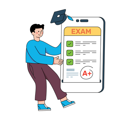 Boy student getting online test result  Illustration