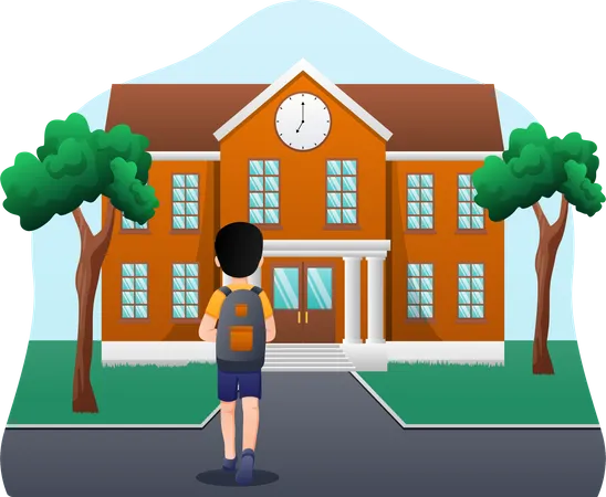 Boy student going to school  Illustration