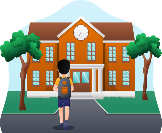 Boy student going to school  Illustration