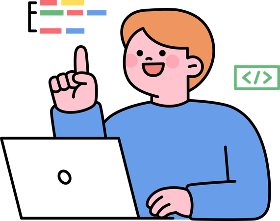 Boy student learning coding  Illustration