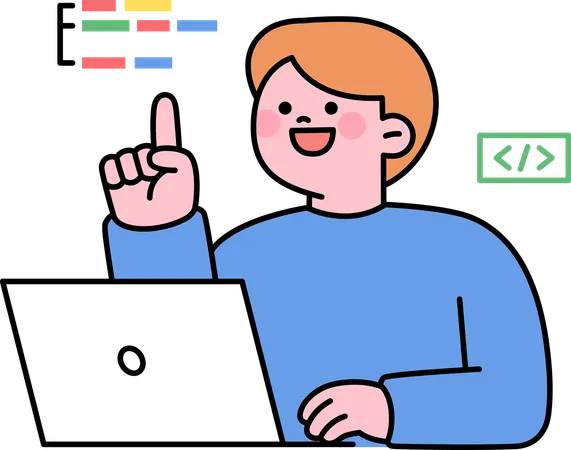 Boy student learning coding  Illustration