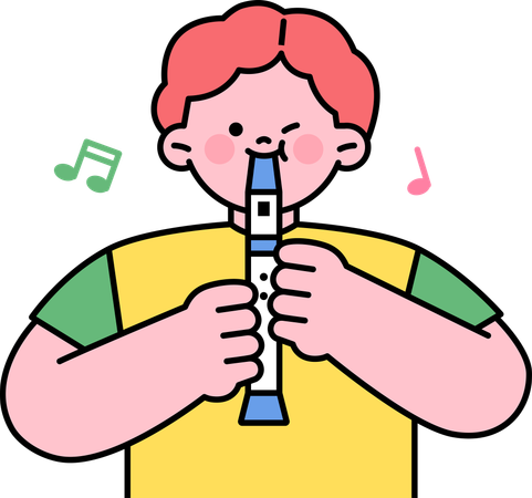 Boy student learning to play flute  Illustration