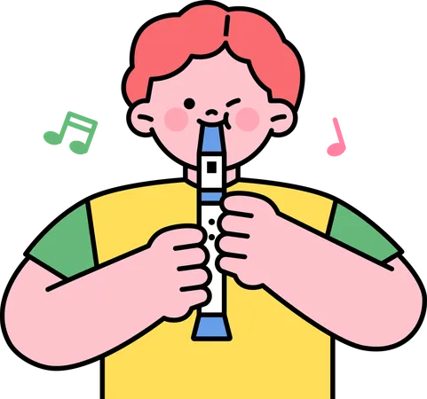 Boy student learning to play flute  Illustration