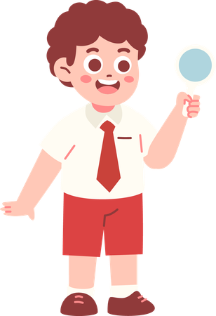 Boy Student Observing With Magnifying Glass  Illustration