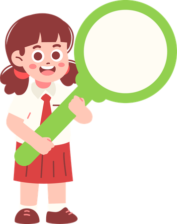 Boy Student Observing With Magnifying Glass  Illustration