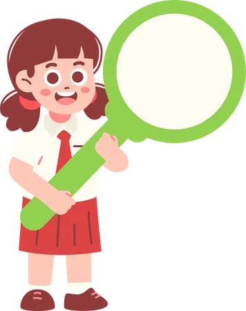 Boy Student Observing With Magnifying Glass  Illustration