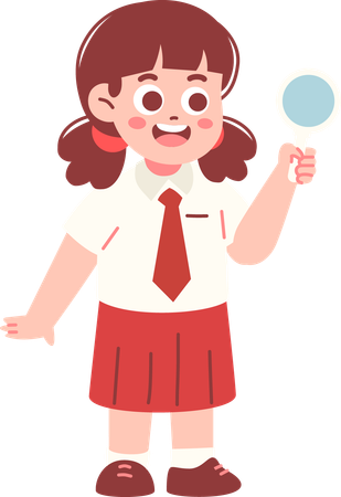 Boy Student Observing With Magnifying Glass  Illustration