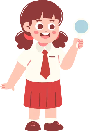 Boy Student Observing With Magnifying Glass  Illustration