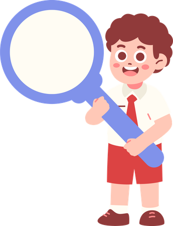 Boy Student Observing With Magnifying Glass  Illustration