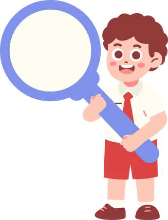 Boy Student Observing With Magnifying Glass  Illustration