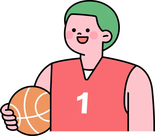 Boy student participating in school basketball  Illustration