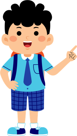 Boy student pointing right hand  Illustration