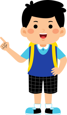 Boy student pointing right hand  Illustration