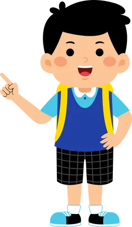 Boy student pointing right hand  Illustration