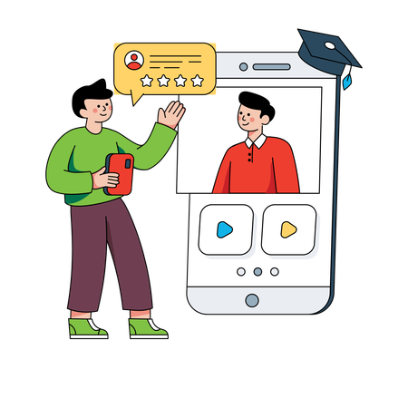 Boy student rating online teacher on teaching app  Illustration