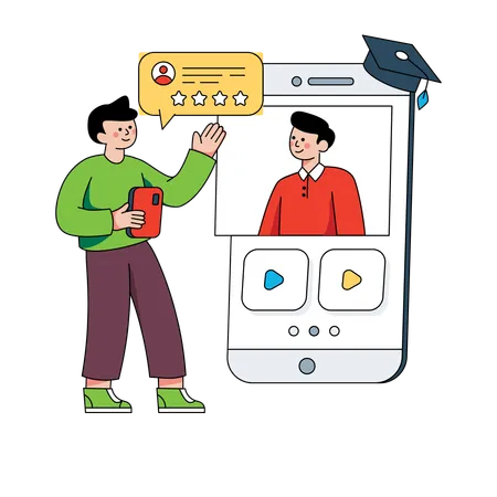 Boy student rating online teacher on teaching app  Illustration