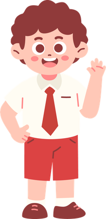 Boy Student Say Hello  Illustration