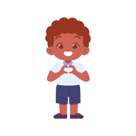 Boy Student Showing Heart Shape Gesture  Illustration