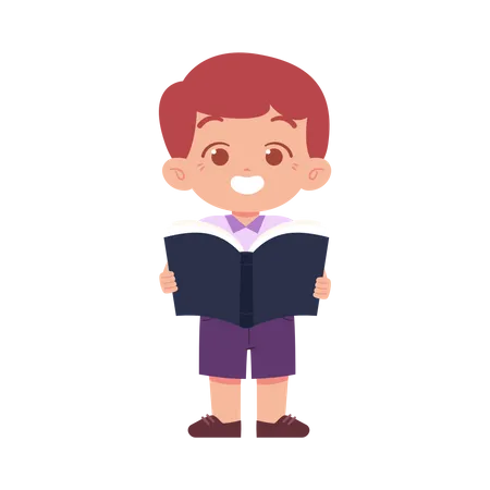 Boy Student Standing While Reading Book  Illustration