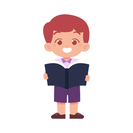 Boy Student Standing While Reading Book  Illustration