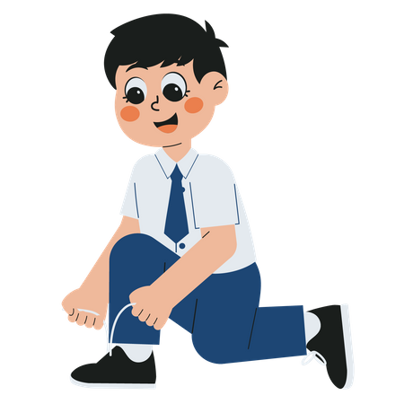 Boy Student Tying His Shoelaces  Illustration