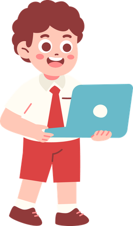Boy Student Using Laptop  Illustration