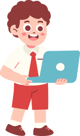 Boy Student Using Laptop  Illustration