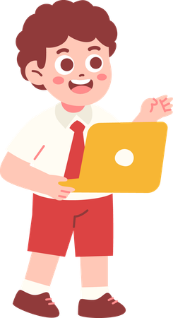 Boy Student using laptop  Illustration