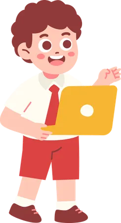 Boy Student using laptop  Illustration