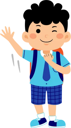 Boy student waiving hand  Illustration