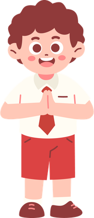 Boy Student With Greeting Pose  Illustration