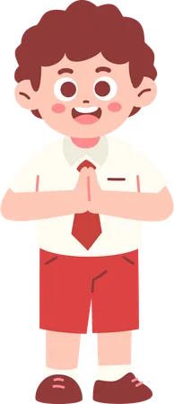 Boy Student With Greeting Pose  Illustration