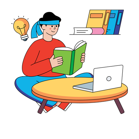 Boy student working hard to prepare for exam  Illustration