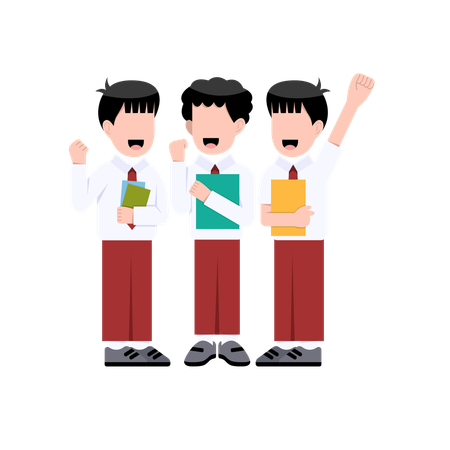 Boy Students Of Indonesian Elementary School standing together  Illustration