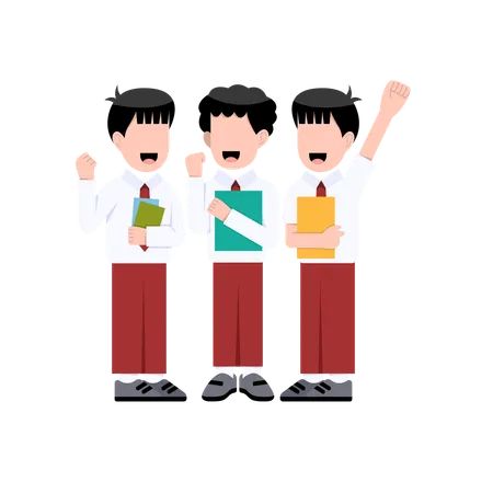 Boy Students Of Indonesian Elementary School standing together  Illustration