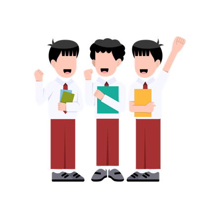 Boy Students Of Indonesian Elementary School standing together  Illustration
