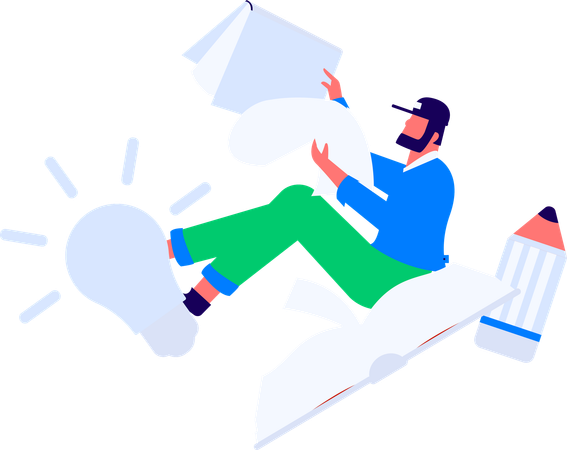 Boy students Reading Book  Illustration