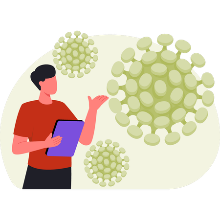 Boy study on microbiology  Illustration