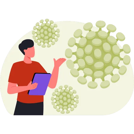 Boy study on microbiology  Illustration