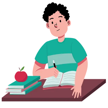 Boy Studying and Write Note Illustration
