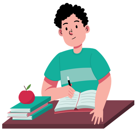 Boy Studying and Write Note  Illustration