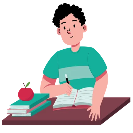 Boy Studying and Write Note  Illustration