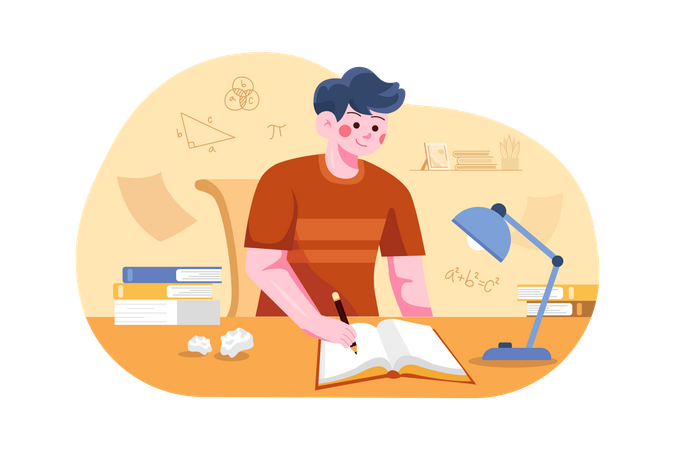 Boy studying at home Illustration