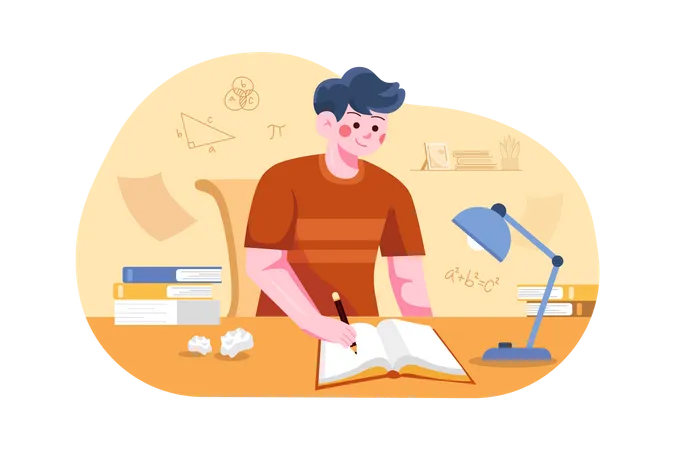 Boy studying at home  Illustration
