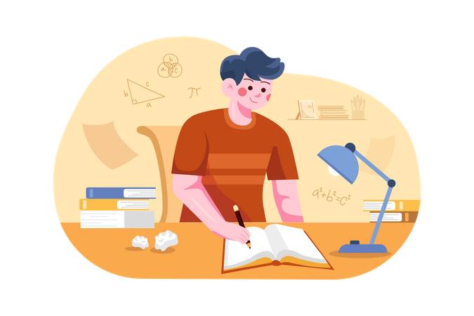 Boy studying at home  Illustration