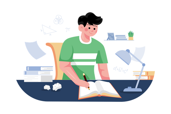 Boy studying at home  Illustration