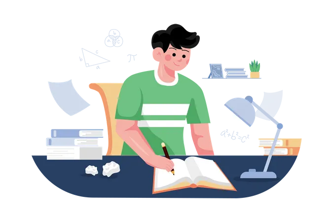 Boy studying at home  Illustration